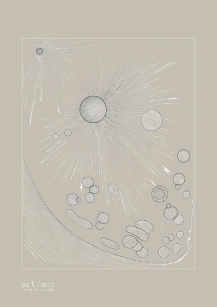 Discover the "Atom" v3 Alabaster conceptual fine art poster A2 from art/acc. Explore the collision of human biology, quantum mechanics, and raw minimalist line art.