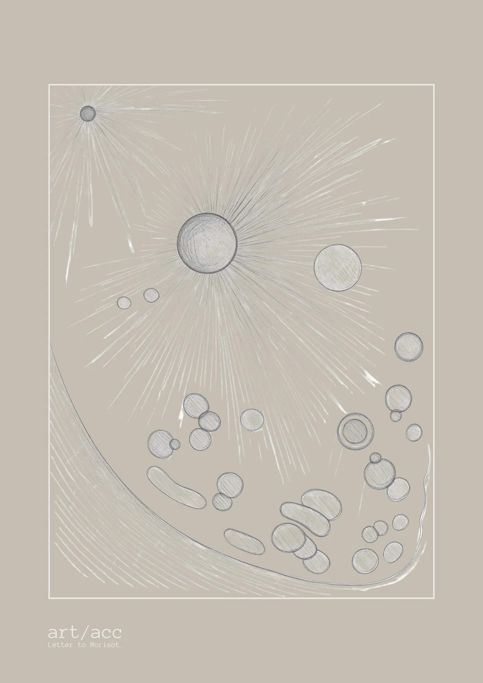 Discover the "Atom" v3 Alabaster conceptual fine art poster A2 from art/acc. Explore the collision of human biology, quantum mechanics, and raw minimalist line art.