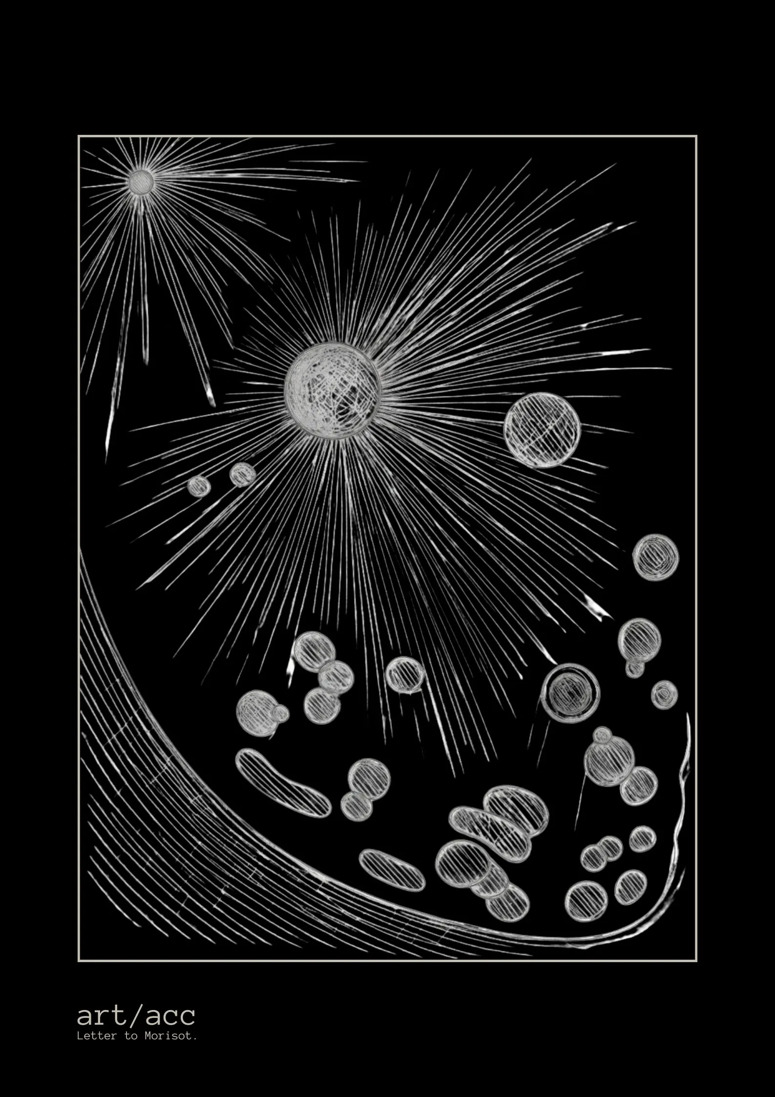 Discover the "Atom" v3 Obsidian conceptual fine art poster A2 from art/acc. Explore the collision of human biology, quantum mechanics, and raw minimalist line art.